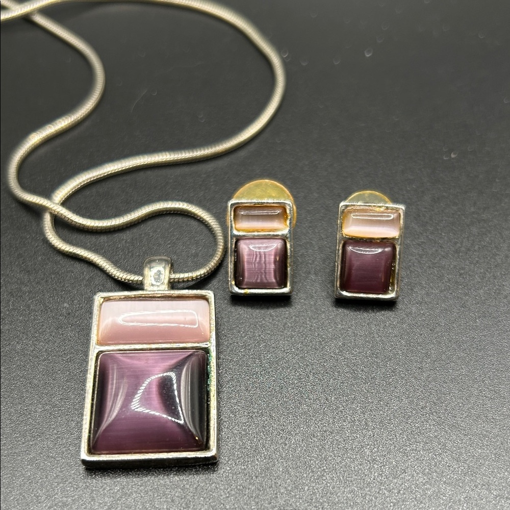 Sterling and purple pendant and earring set